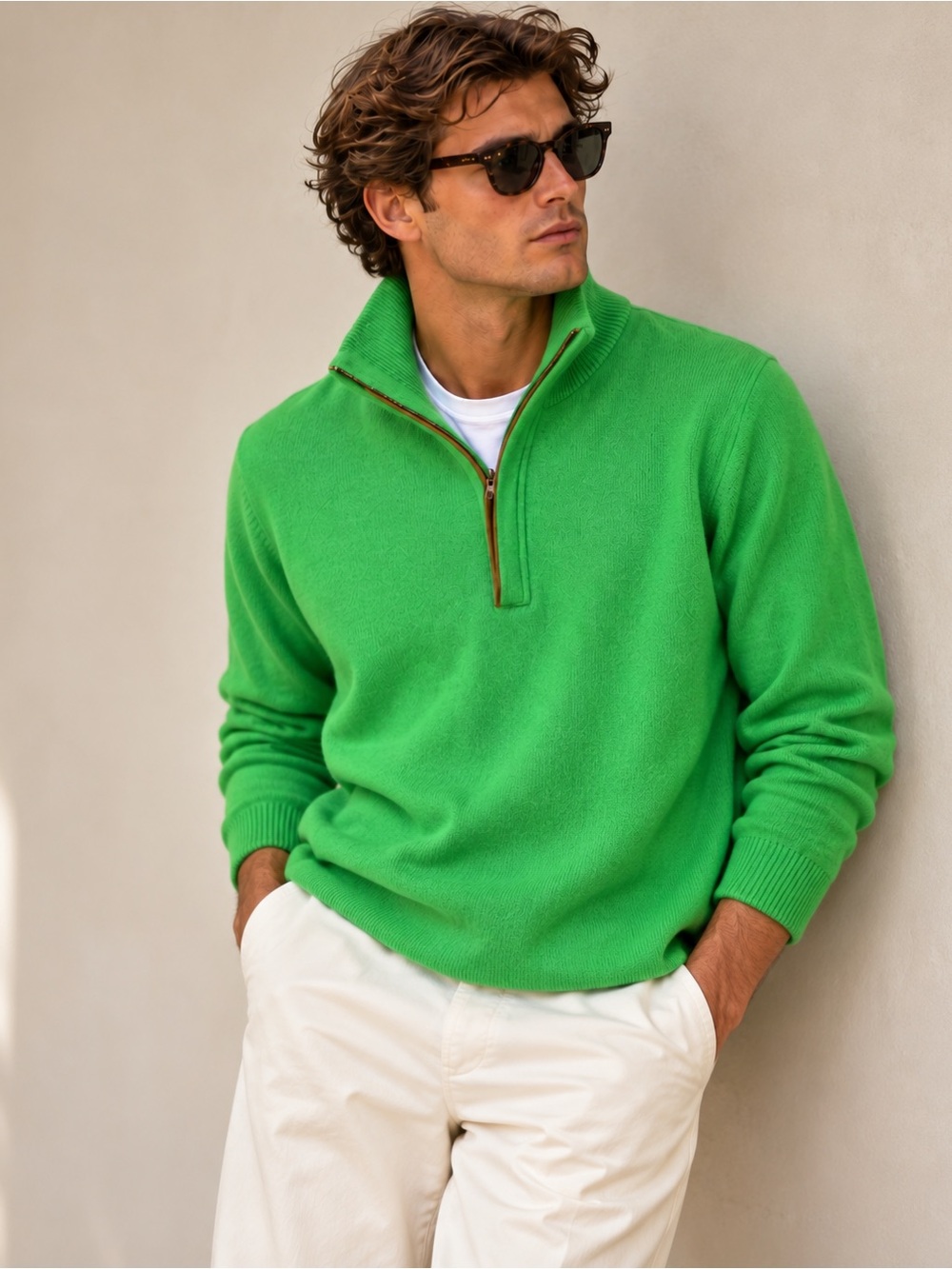 Polo Golf Ralph Lauren 100% Merino Wool Green Half Zip Sweater M